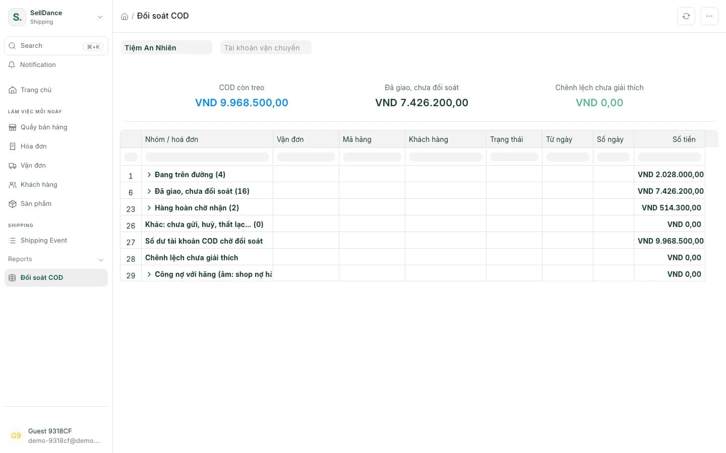 COD reconciliation report in SellDance