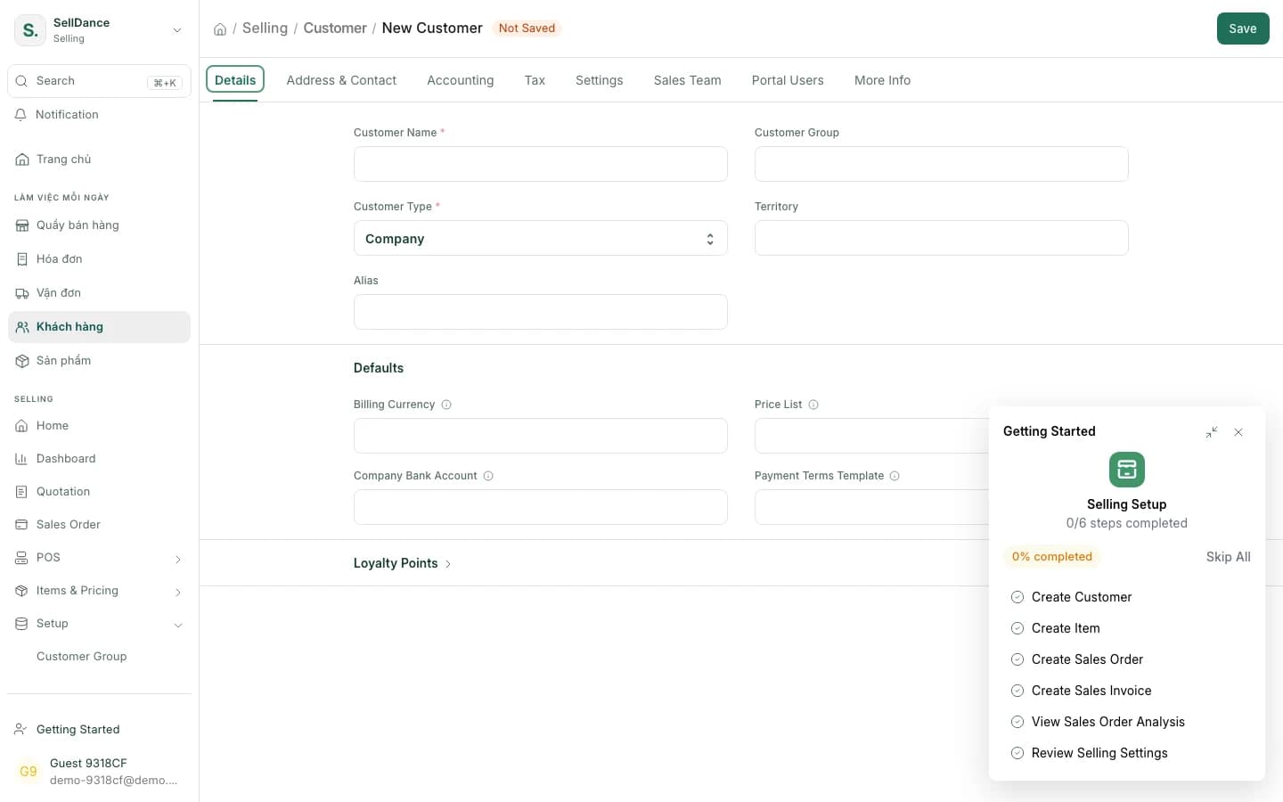 New customer form with the address picker