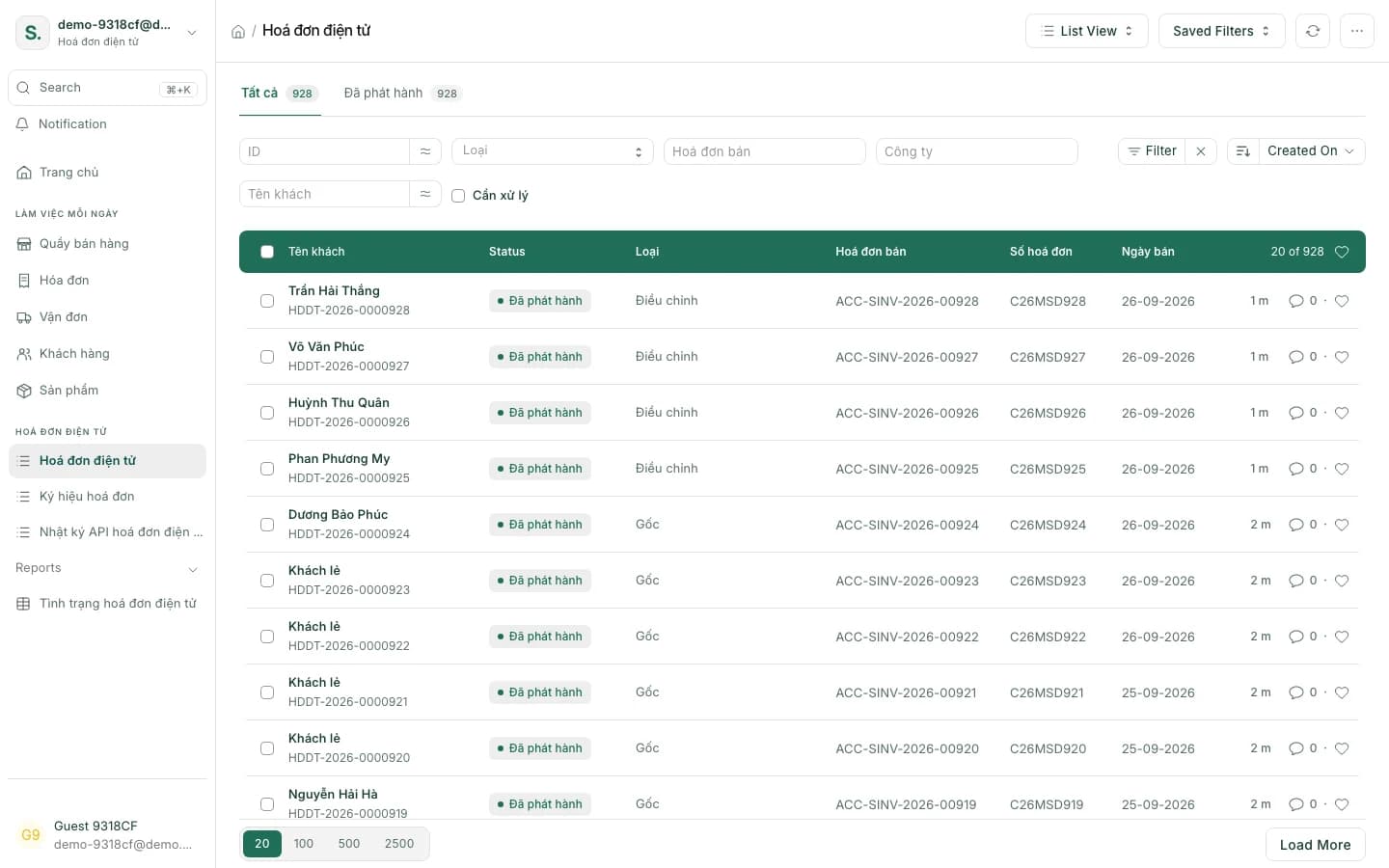 Issued e-invoices in SellDance