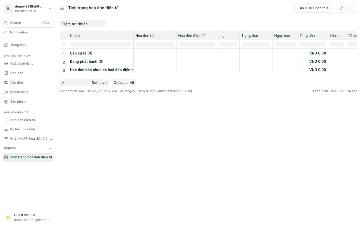 E-invoice status report